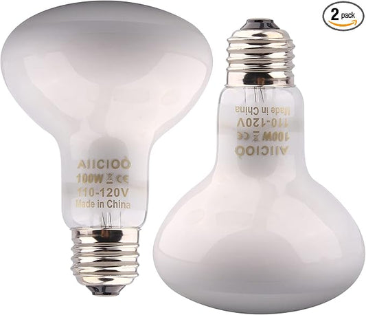 Aiicioo Reptile Basking Light Bulb - 100W Reptile Heat Lamp 2 Pack UVA Daylight Amphibians Basking Bulb for Bearded Dragon Turtle Hermit Crab Gecko Lizard Daylight AIICIOO