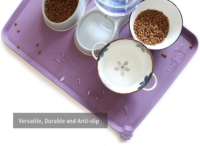 Hoki Found X-Large Silicone Pet Food Mats Tray - Non Slip Pet Dog Cat Bowl Mats Placemat - Dog Pet Cat Feeding Mat - Waterproof Dog Cat Food Mats -Pet Water Mats for Carpet -Amethyst - PAWPICO