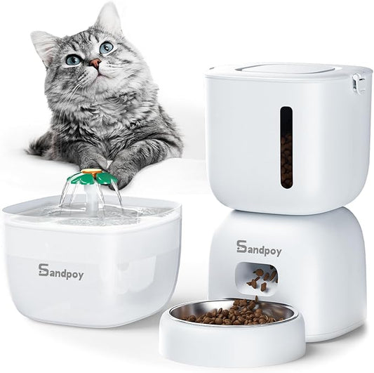 Automatic Cat Feeder and Water Dispenser FW1, 3L Cat Food Dispenser with Locking Lid, Two-in-One Set Timed Cat Feeder for Cats and Puppies, Pet Feeder with Portion Control, 4 Daily Meals - PAWPICO