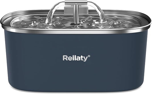 Cat Water Fountain Stainless Steel: 3.2L/108oz Pet Fountain Water Bowl Automatic Drinking Dispenser Cat Feeding & Watering Supplies, Ultra-Quiet Pump & Replacement Filter for Cats Inside(Navy) - PAWPICO