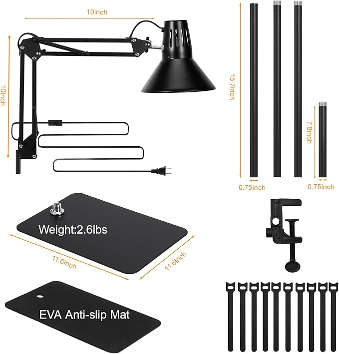 Reptile Heat lamp Reptile Light Fixture, Tall Heat Lamp Stand Reptile Lamp Stand with Lampshade Height Range from 15.7inch to 74.3inch with 360°Adjustable Swing Arm DXOVEEN