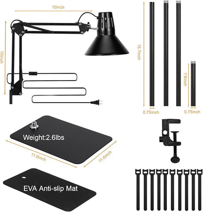 Reptile Heat lamp Reptile Light Fixture, Tall Heat Lamp Stand Reptile Lamp Stand with Lampshade Height Range from 15.7inch to 74.3inch with 360°Adjustable Swing Arm DXOVEEN