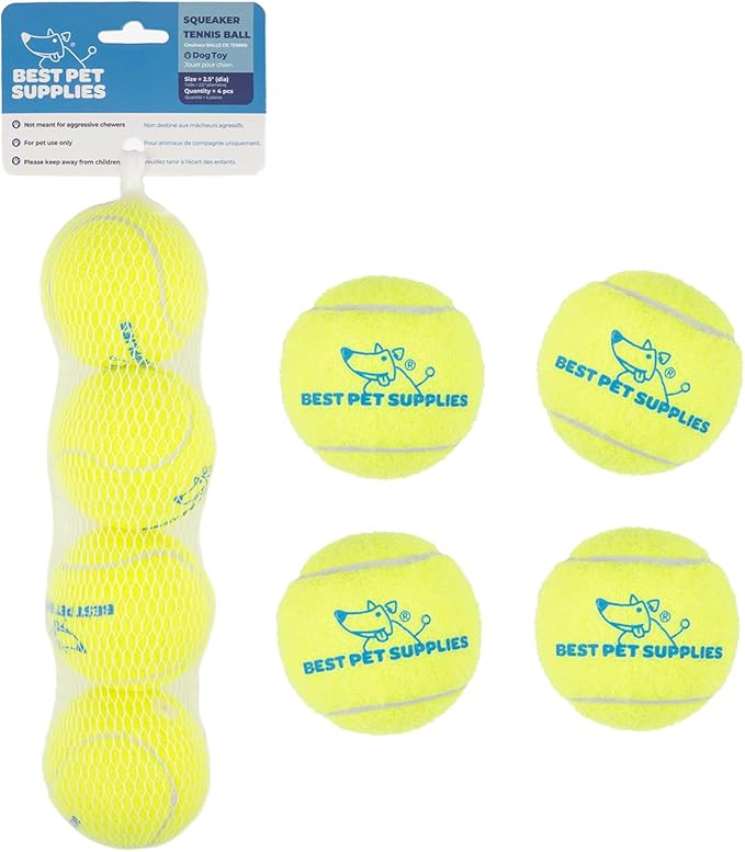Best Pet Supplies Squeaky Tennis Toys for Dogs, 4-Pack, Heavy-Duty Interactive Pet Toys for Throwing and Fetching, Supports Exercise and Natural Behavior Training, Durable - Small - PAWPICO