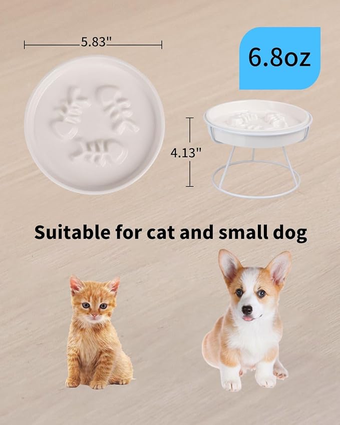 Adorable Whisker-Friendly Cat Slow Feeding Bowl, Upgraded Model,with Metal Stand, Prevents Whisker Fatigue, Promotes Healthy Eating, Prevents Vomiting and Indigestion, Cute Ceramic Pet Bowl - PAWPICO