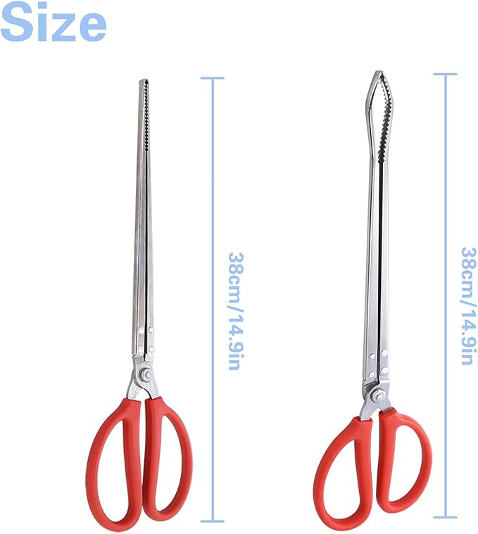 2 PCS Snake Feeding Tongs 15 Inch Extra Long Stainless Steel Reptile Feeding Tongs Including 1 Curved Mouth and 1 Straight Mouth Feeding Tong Tweezers for Ball Python Fish Aquariums Reptiles Snakes QoTang