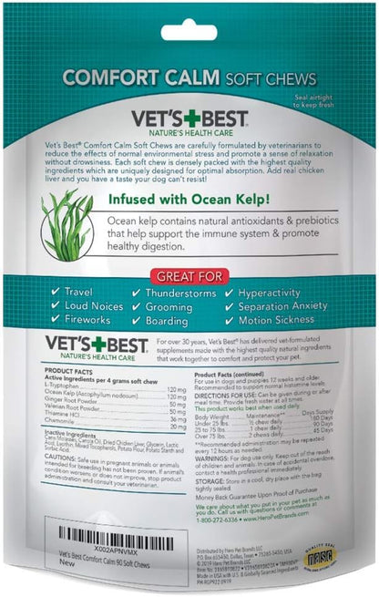 Vet's Best Comfort Calm Calming Soft Chews Dog Supplements | Dog Calming Aid Supports Dog Balances Behavior | Promotes Relaxation | 90 Day Supply VetsBest
