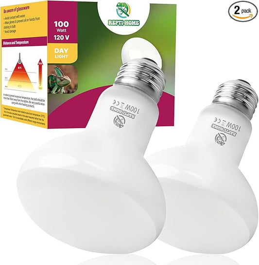 Reptile Heat Lamp Bulbs, Simulate Natural Sunlight Heat Light Bulb, 2 Pack 100W Amphibian Terrarium Basking Spot Lamp for Reptile, Bearded Dragon, Lizard, Turtle, Snake REPTIHOME