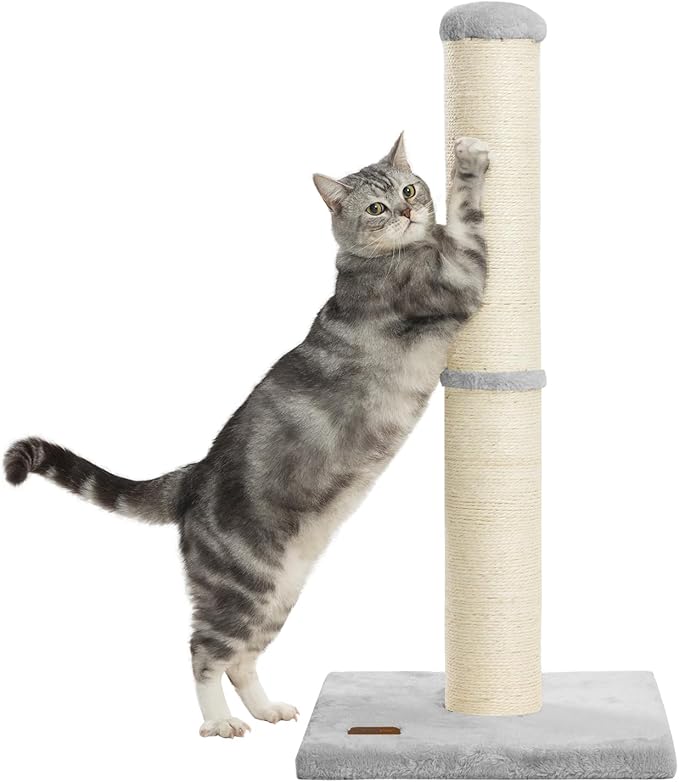 34inch Cat Scratching Post with Natural Sisal Rope 4.3Inch Large Diameter Scratcher Post Tree for Indoor Cats Grey - PAWPICO