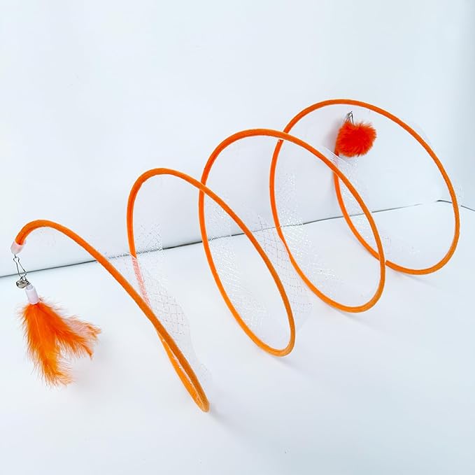Spiral Tunnel Cat Toy, Self Play Cat Hunting Spiral Tunnel Toy Spiral Cat Toy, Folded Cat Tunnel Spring Toy for Indoor Cats (Orange) - PAWPICO