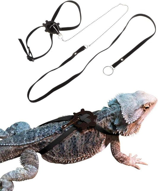 Adjustable Reptile Lizard Harness Leash,Turtle Lizard Pet Traction Belt Bearded Dragon Accessories Soft Small Pet Animal Harness Rope,1.2M (Black) Sawyd
