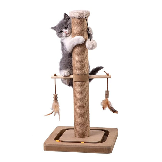 Generic MECOOL Cat Scratching Post Tall Kitten Posts Tree Premium Scratcher Natural Jute Ropes Tracking Interactive Heavy Base Cat Scratch deterrent Indoor Cats (Beige) (Medium-23), 23 Inch (Pack 1) - PAWPICO