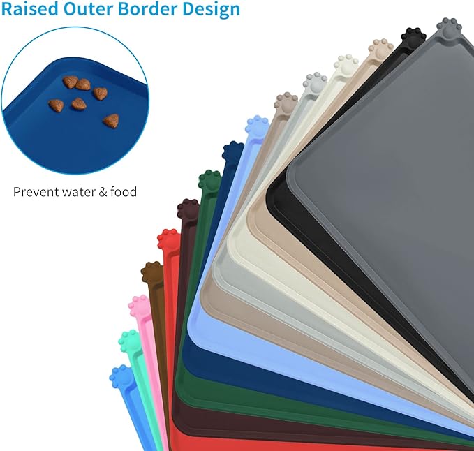 AUDWUD Silicone Waterproof Dog Cat Pet Feeding Mats,Anti Slip Pet Bowl Mats,Pet Feeding Mat, 24" x 16" - PAWPICO