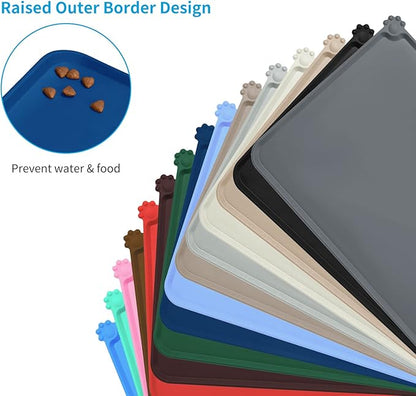 AUDWUD Silicone Waterproof Dog Cat Pet Feeding Mats,Anti Slip Pet Bowl Mats,Pet Feeding Mat, 24" x 16" - PAWPICO