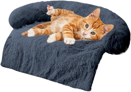 Tinaco Luxurious Calming Bed Mats, Washable Removable Couch Cover, Plush Long Fur Mat for Pets, Waterproof Lining, Perfect for Small, Medium and Large Dogs and Cats (Dark Gray, S) - PAWPICO