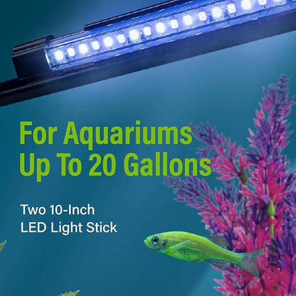 GloFish 10 Inch LED Light Stick 2 Count - White and Blue Aquarium Lights - Tank Sizes Up to 75 Gallons GloFish
