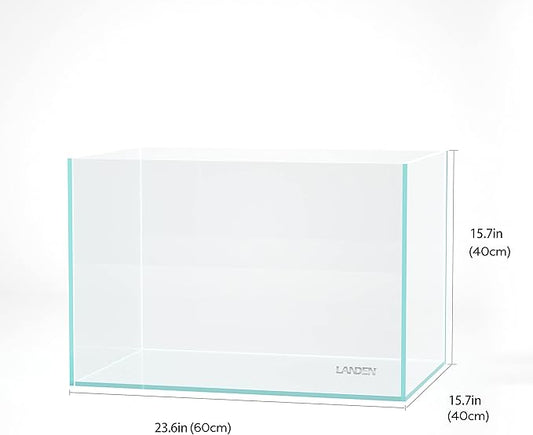 Landen 60P 23 Gallon Rimless Low Iron Aquarium Tank, W23.6×D15.7×H15.7 in(60x40x40cm) 8mm Thickness Landen