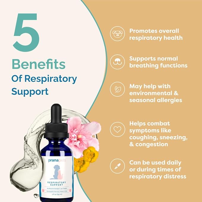PranaPets Respiratory Support Supplement for Dogs & Cats | Naturally Promotes Optimal Respiratory Function in Pets | Safely aids with Symptoms of Seasonal Allergies PranaPets-HerbalRemedies
