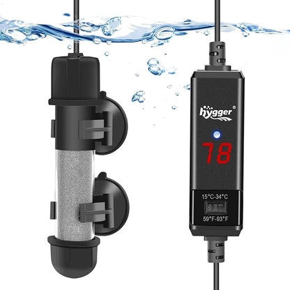 hygger Small Aquarium Betta Heater, Submersible Fish Tank Heater 10W/25W/50W/100W with LED Digital Display, Suitable for Marine Saltwater and Freshwater up to 5/10/16/26 Gallon hygger
