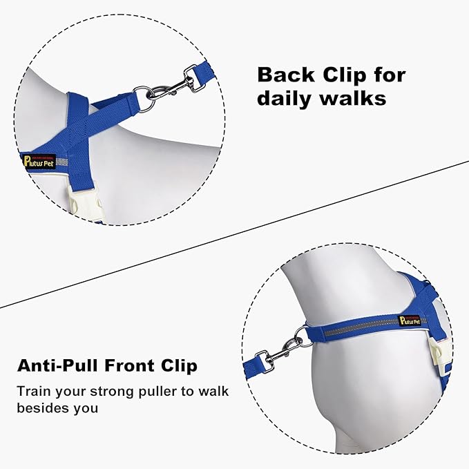 Plutus Pet Cotton Dog Harness and Leash Set, Reflective and Soft Padded, Quick Fit Vest Harness, for Small, Medium and Large Dogs, Royal Blue, XS - PAWPICO