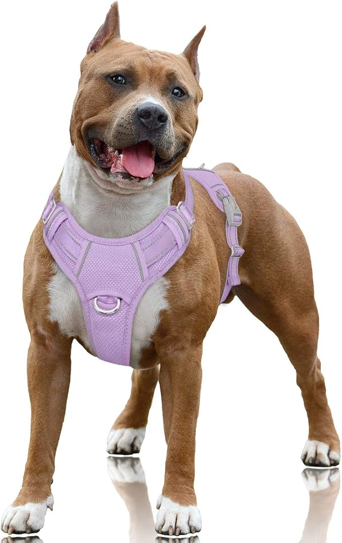 BARKBAY No Pull Dog Harness Large Reflective Dog Harness with Front Clip and Easy Control Handle for Walking Training Running with ID tag Pocket(Violet Purple,L) BARKBAY