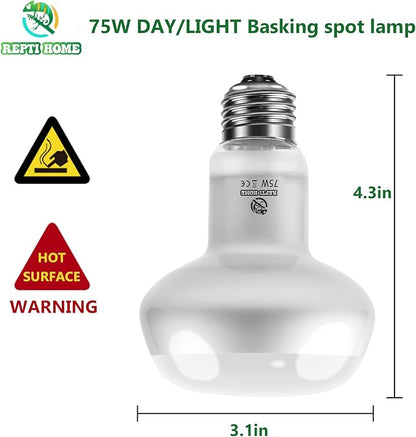 Intense Reptile Heat Lamp Bulbs -2 Pack 75W, Reptiles & Amphibians UVA Basking Spot Lamp Bulb,Simulate Natural Sunlight Reptile Daylight Heat Bulb for Bearded Dragon, Snake REPTIHOME