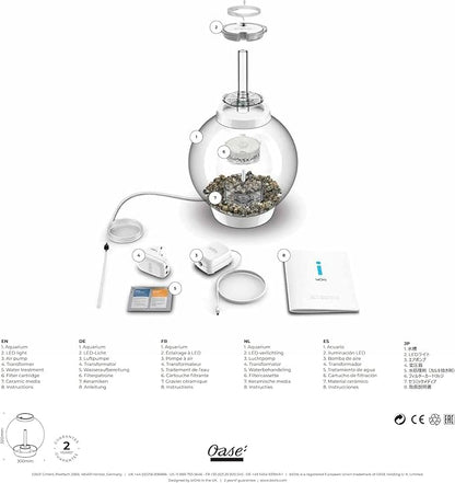 biOrb Classic 15 Acrylic 4-Gallon Aquarium with White LED Lights Modern Compact Tank for Tabletop or Desktop Display, Black-Trimmed Tank biOrb