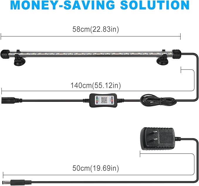GreenSun Fish Tank Aquarium Light: Submersible Led Lamp - 22 Inch Waterproof Strip Spotlight with APP Control GreenSun