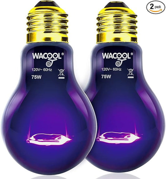 WACOOL 2Pack Reptile Night Heat Lamp, 75W Night Heat Lamp for Reptiles & Amphibians,Simulate Nature Moonlight Purple Night Light for Bearded Dragon Lizard Snake Crab WACOOLTERRA