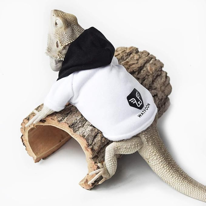 WATFOON Bearded Dragon Sweater Lizard Clothes Winter Hoodies Warm Coat Soft Touching for Leopard Reptile Gecko Anole Amphibians Apparel Cold Weather (L, Black White) WATFOONpets