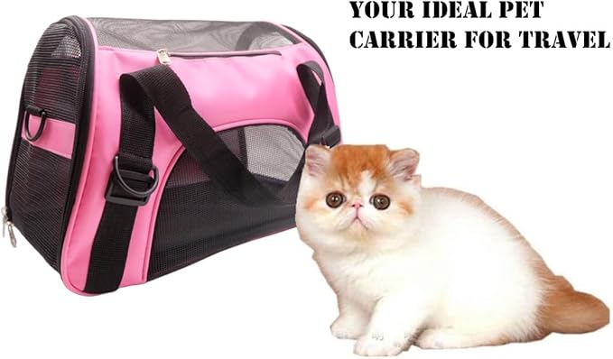 Cat Carrier,Soft-Sided Pet Travel Carrier for Cats,Dogs Puppy Comfort Portable Foldable Pet Bag Airline Approved (LightPink) - PAWPICO