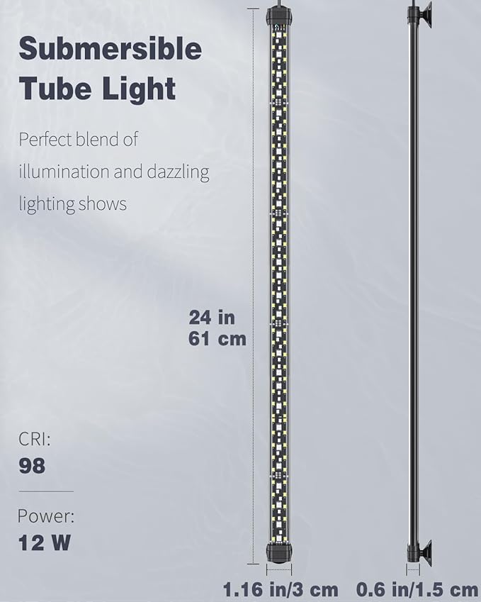 Pawfly 12W Aquarium LED Light 24/7 Fish Tank Light with Full Spectrum Brilliant White Blue Red Green Lights Multi-Colored LEDs with D/N Mode Single Color Effects Timer and Adjustable Brightness Pawfly