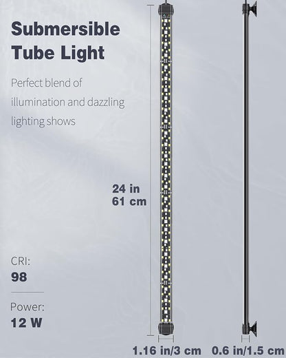 Pawfly 12W Aquarium LED Light 24/7 Fish Tank Light with Full Spectrum Brilliant White Blue Red Green Lights Multi-Colored LEDs with D/N Mode Single Color Effects Timer and Adjustable Brightness Pawfly