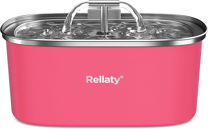 Cat Water Fountain Stainless Steel: 3.2L/108oz Pet Fountain Water Bowl Automatic Drinking Dispenser Cat Feeding & Watering Supplies, Ultra-Quiet Pump & Replacement Filter for Cats Inside(Living Pink) - PAWPICO