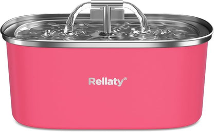 Cat Water Fountain Stainless Steel: 3.2L/108oz Pet Fountain Water Bowl Automatic Drinking Dispenser Cat Feeding & Watering Supplies, Ultra-Quiet Pump & Replacement Filter for Cats Inside(Living Pink) - PAWPICO