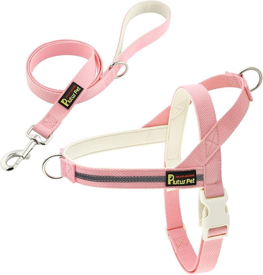 Plutus Pet Cotton Dog Harness and Leash Set, Reflective and Soft Padded, Quick Fit Vest Harness, for Small, Medium and Large Dogs, Pink, S PLUTUSPET