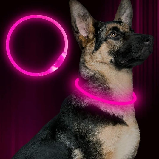 Led Dog Collar, BSEEN USB Rechargeable Flash Dog Necklace Light, Pet Safety Collar Makes Your Beloved Dogs Be Seen at Night for Small Medium Large Dogs(Pink) BSEEN