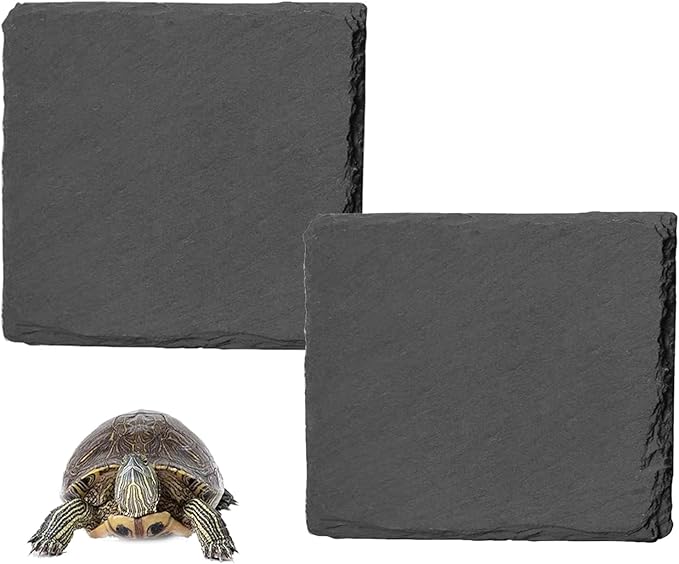 Reptile Basking Platform 2Pcs 7.8'' Tortoise Rock Plate Slate Feeding Platform Food Dish Bowl Turtle Bathing Rock Rest Terrace for Chameleon Lizard Bearded Dragon Gecko Snake Frog Newt (20CM) Tfwadmx