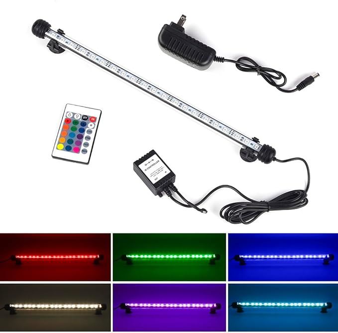 LED Aquarium Lights, RGB Fish Tank Lights Underwater IP68 Waterproof Submersible Remote Control Tank Lid Lights Colored Adjustable Fish Aquarium Tank Waterfall Lighting, 15 inch S+SMIFUL