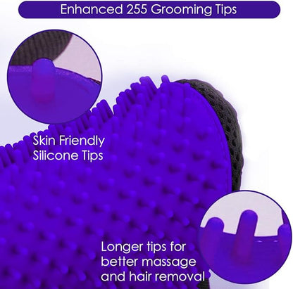 Upgrade Version Pet Grooming Glove - Gentle Deshedding Brush Glove - Efficient Pet Hair Remover Mitt - Enhanced Five Finger Design - Perfect for Dog & Cat with Long & Short Fur - 1 Pair (Purple) - PAWPICO