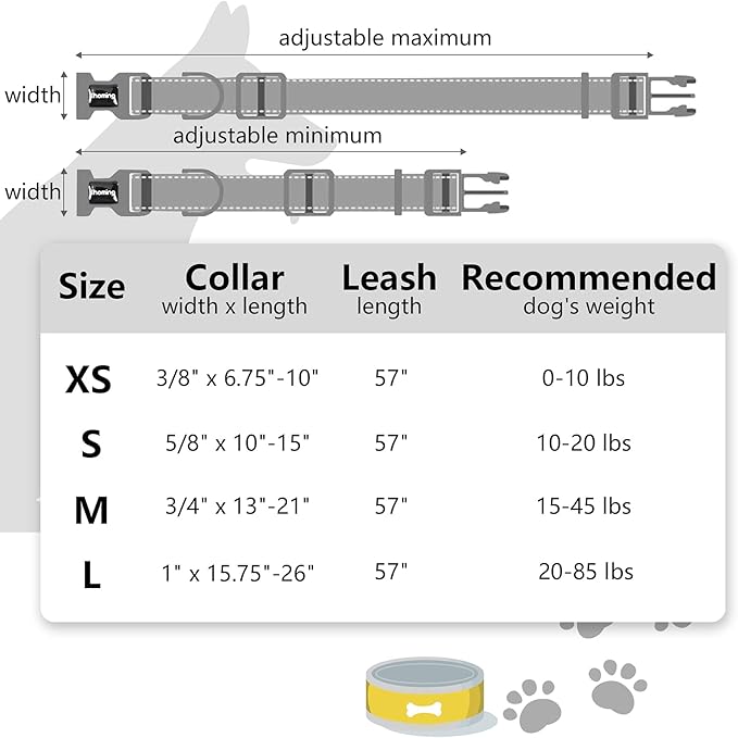 Ihoming Dog Collar and Leash Set for Daily Outdoor Walking Running Training, Bone Design for Small Boys Girls Dogs Cats Pets, S-Up to 20LBS Ihoming