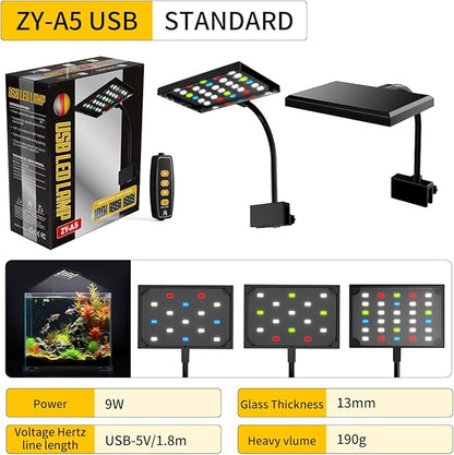 LONDAFISH Aquarium Light Clip on Aquarium Light Fish Tank Lamp Dimmable Full Spectrum Marine LED for Fish Tanks 9 Watts with USB Port Adjustable 360° Flexible Arm Aquarium LED Light (9W,30LEDs) LONDAFISH