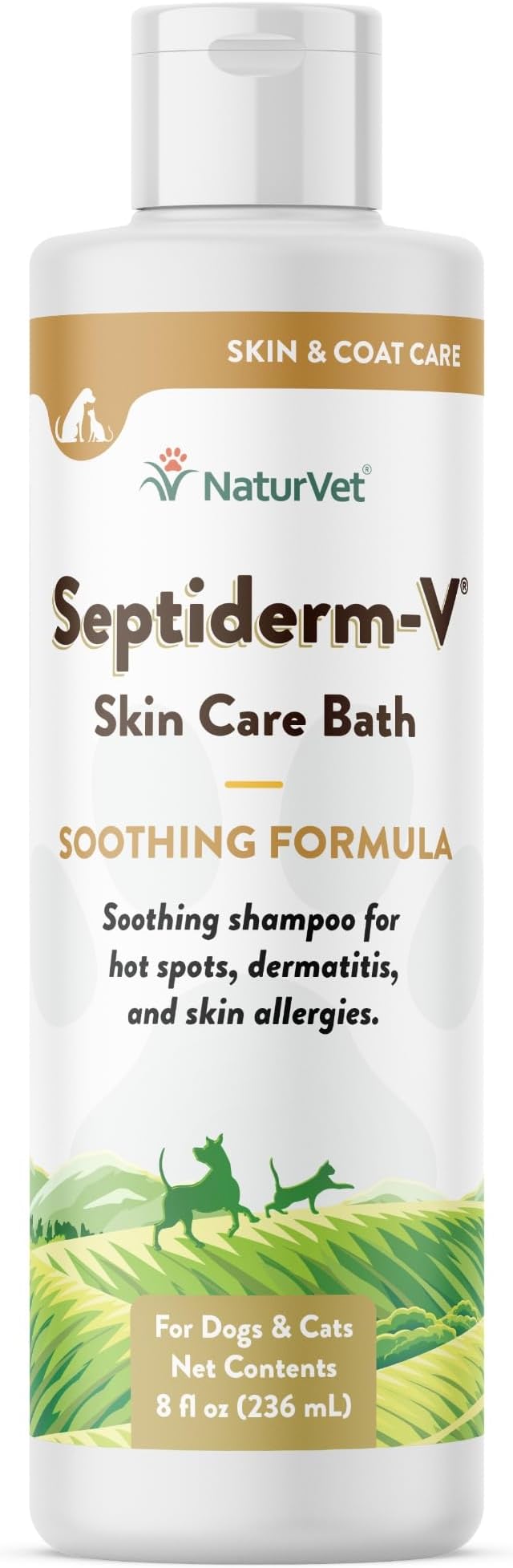 NaturVet Septiderm-V Skin Care Bath Wash for Dogs & Cats – Pet Health Supplement for Dermatitis, Dog Skin Allergies, Itching, Hot Spots – Pet Shampoo, Grooming Aid – 8 Oz. NaturVet