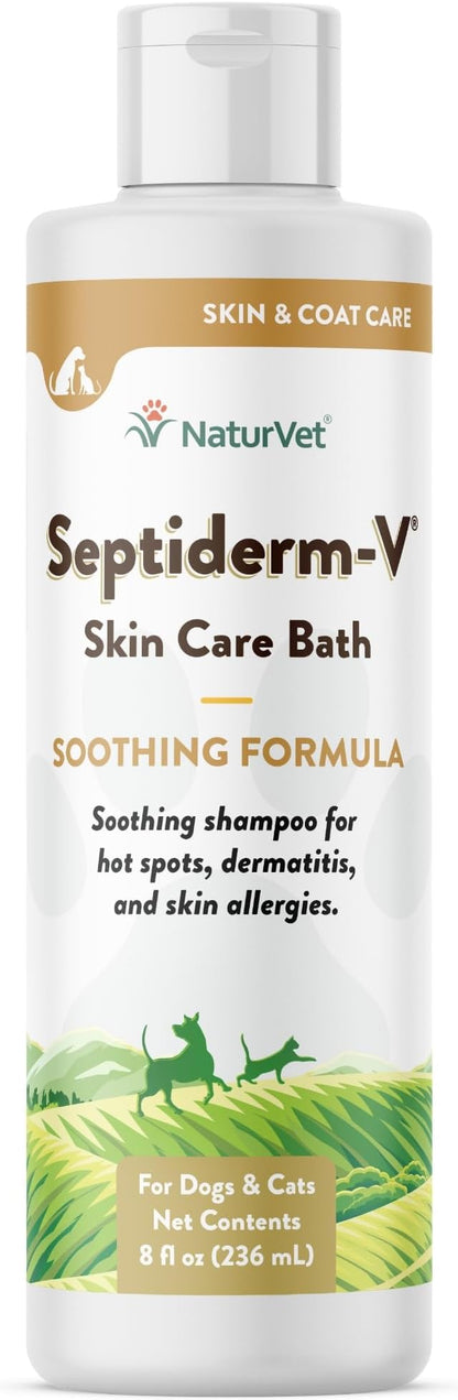 NaturVet Septiderm-V Skin Care Bath Wash for Dogs & Cats – Pet Health Supplement for Dermatitis, Dog Skin Allergies, Itching, Hot Spots – Pet Shampoo, Grooming Aid – 8 Oz. NaturVet
