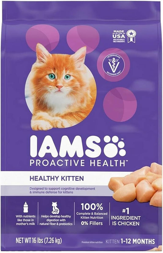 IAMS PROACTIVE HEALTH Healthy Kitten Dry Cat Food with Chicken Cat Kibble, 16 lb. Bag - PAWPICO