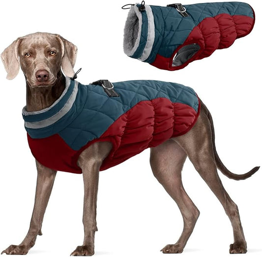 FUAMEY Dog Winter Jacket,Dog Cold Weather Coats Paded Dog Vest with Harness Built in Pet Warm Clothes Dog Apparel with Back Zipper Dog Water Resistant Coat for Small Medium Large Dogs Dark Blue XXXL - PAWPICO