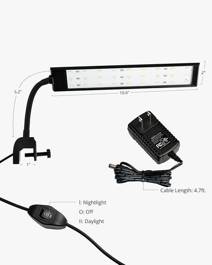 NICREW Fish Tank Clip on Light, Clamp Aquarium Light with White and Blue LEDs, 480LM, 10 Watts NICREW