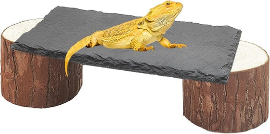 Bearded Dragon Basking Platform with Wooden Pile,Reptiles Hideout Cave,Turtle Basking Rock,Terrarium Habitat Decor Tank Accessories for Tortoise Lizards Snakes Chameleon Style B Gxsdj