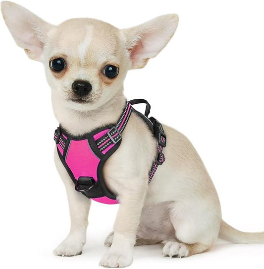 Eagloo Small Dog Harness No Pull, Service Vest with Reflective Strips and Control Handle, Adjustable and Comfortable for Easy Walking, No Choke Pet Harness with 2 Metal Rings, Rose Red, XS GoExplorewithEagloo