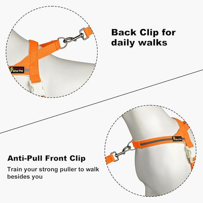 Plutus Pet Cotton Dog Harness and Leash Set, Reflective and Soft Padded, Quick Fit Vest Harness, for Small, Medium and Large Dogs, Orange, L - PAWPICO