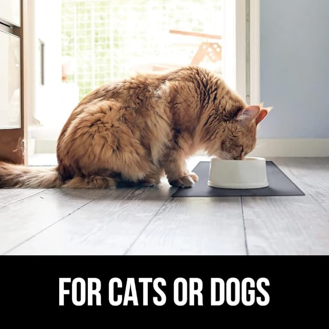 Gorilla Grip 100% Waterproof Raised Edge BPA Free Silicone Pet Feeding Mat, Dog Cat Food Mats Contain Spills Protects Floors, Placemats for Cats and Dogs Water Bowl, Pets Accessories 28x18 Gray - PAWPICO
